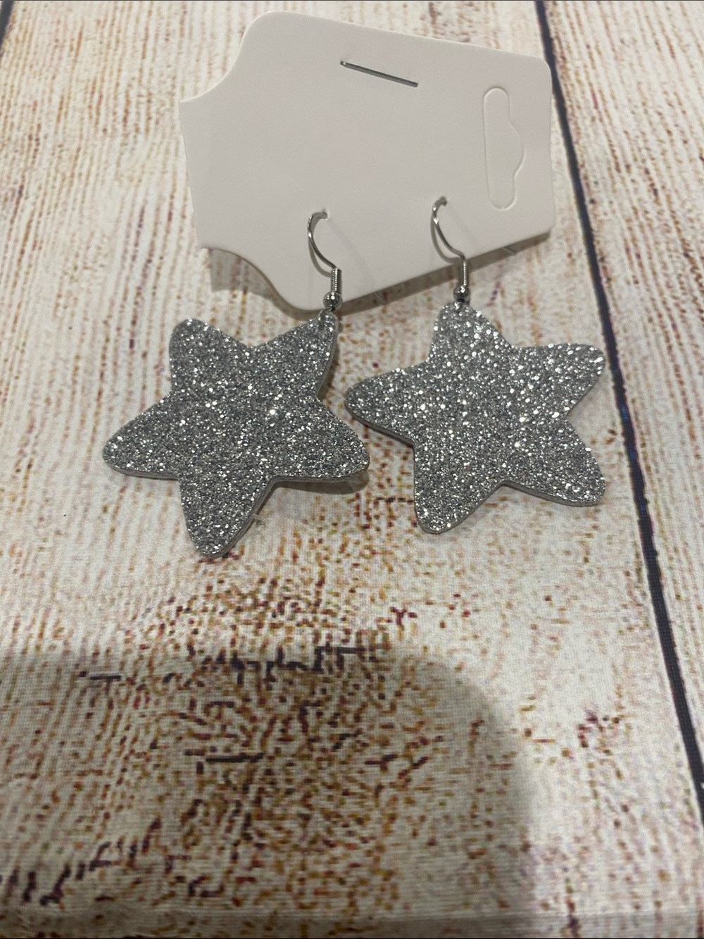 Silver Glitter Star Dangle Earrings